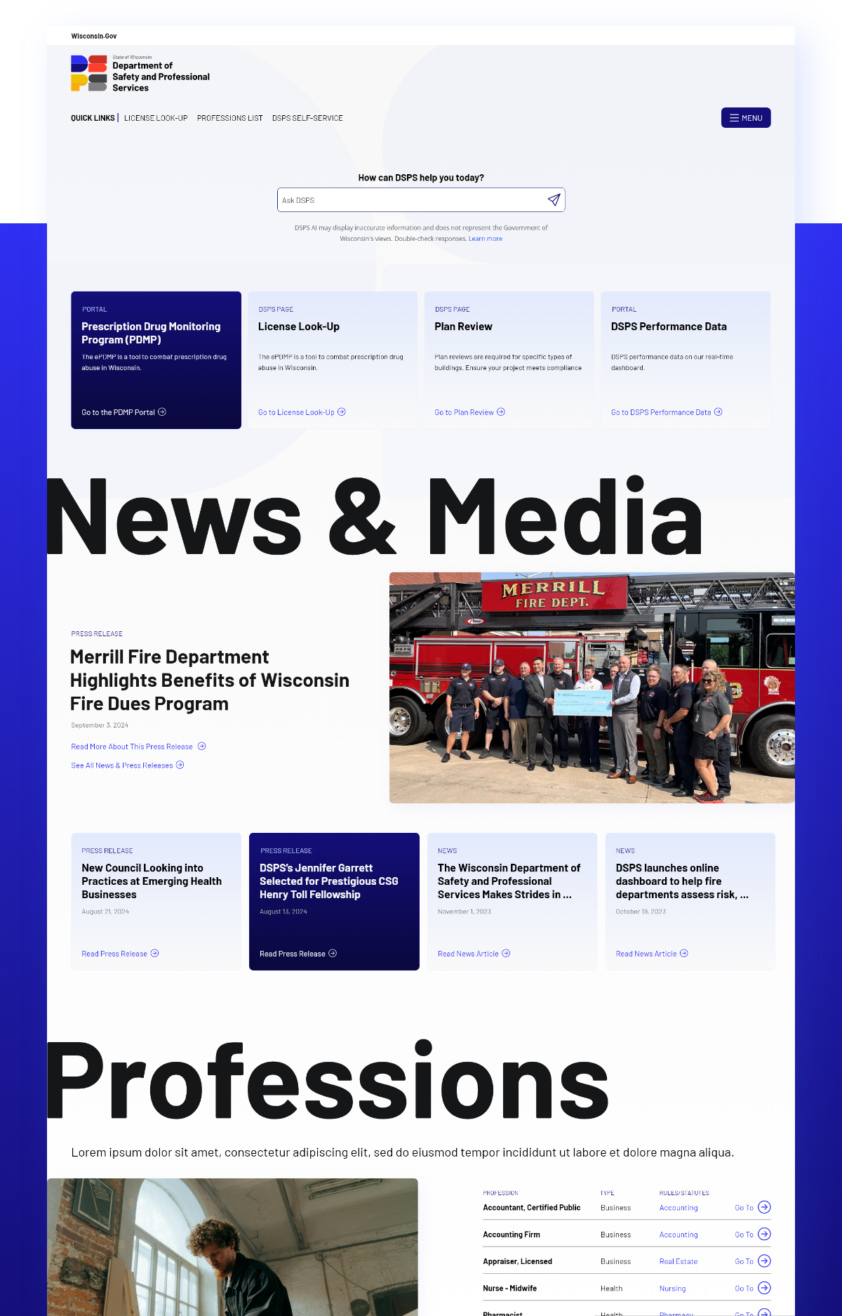 Concept DSPS home page website